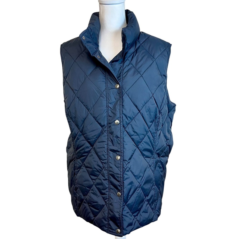 LANDS END Black Quilted Down‎ Puffer Vest Sz 3X Snap Front Winter Outdoors